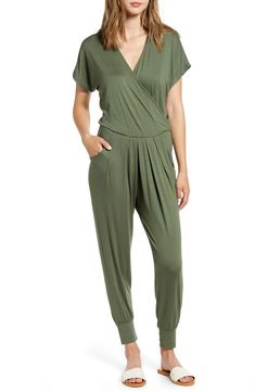 Loveappella Short Sleeve Wrap Top Jumpsuit | Nordstrom Coverall Jumpsuit, Cocktail Dress Lace, Online Shopping For Women, Petite Outfits, Petite Fashion, Wrap Top, Nordstrom Dresses, Green Dress, Jumpsuits For Women