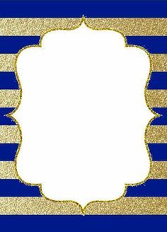 a blue and gold striped background with a white frame