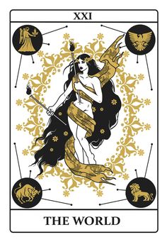 The World Tarot Tattoo, The World Tarot Card Art, The World Tarot Card, The World Tarot, Animal Tarot, Tarot Card Tattoo, The Moon Tarot Card, Learning Tarot Cards, The Moon Tarot