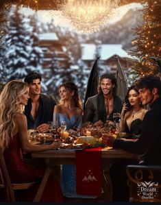 a group of people sitting around a dinner table