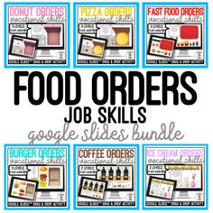 food orders job skills bundle for google slides and printables, including pizza order