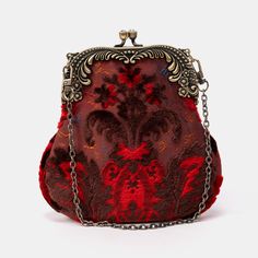 Indulge in regal elegance with the Burnout Velvet Revival Scarlet Chatelaine Purse. Crafted by Carpetbag of America, this medium-sized treasure exudes sophistication and charm. Elevate your style with this exquisite accessory fit for royalty. Vintage Coin Purse For Wedding, Handmade Victorian Evening Bag, Vintage Handmade Coin Purse For Weddings, Vintage Handmade Coin Purse For Wedding, Handmade Vintage Coin Purse For Wedding, Handmade Bohemian Evening Bag For Formal Occasions, Red Vintage Evening Bag For Formal Occasions, Victorian Handmade Evening Bag For Formal Occasions, Handmade Vintage Coin Purse