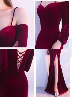 Dresses Burgundy, Burgundy Evening Dress, Split Prom Dresses, Gaun Fashion, Burgundy Velvet, Fairytale Dress, Beauty Dress, Evening Party Dress, Dresses Formal