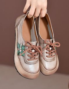 Color Matching Round Head Soft Sole Sneakers — Obiono Casual Closed Toe Leather Shoes With Laces, Vintage Leather Sneakers For Spring, Vintage Low-top Leather Shoes For Spring, Vintage Low-top Lace-up Shoes For Spring, Platform Boots Chunky, Buckle Ankle Boots, Chunky Heels Boots, Sole Sneakers, Chunky Heels Sandals