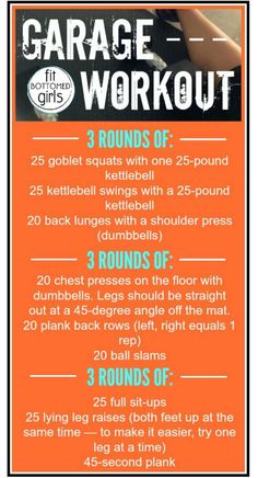 an orange and black poster with instructions for garage workout