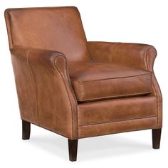 a brown leather chair on a white background