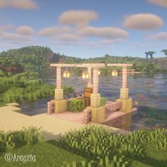 Minecraft Cherry Blossom Boat Dock Mc Dock Ideas, Cherry Blossom Dock Minecraft, Minecraft Houses Blossom, Minecraft Dock Ideas Aesthetic, Minecraft Moat, Cute Dock Minecraft, Cherry Blossoms Minecraft Build Ideas, Aesthetic Pond Minecraft, Boat House Minecraft