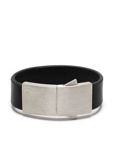 Black leather/sterling silver box lock bracelet from Parts of Four featuring leather band and buckle fastening. | Parts of Four Box Lock Bracelet Leather Bracelet With Palladium Hardware As Gift, Modern Adjustable Leather Bracelet With Sterling Silver Clasp, Modern Leather Bracelet With Stainless Steel Clasp For Business, Black Leather Bracelet With Palladium Hardware For Formal, Black Leather Bracelet With Palladium Hardware For Formal Occasions, Luxury Black Leather Bracelet With Palladium Hardware, Classic Bracelets With Palladium Hardware For Everyday, Modern Black Rectangular Leather Bracelet, Modern Black Bracelets With Palladium Hardware