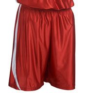 a red basketball uniform with white stripes on the side