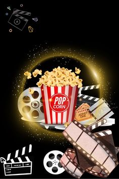 a movie poster with popcorn and film reels