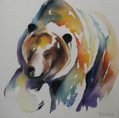 a painting of a bear with multicolored colors