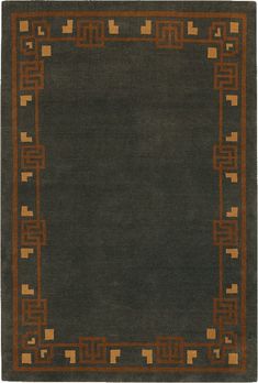 a black rug with brown and tan border