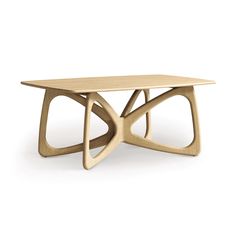 a wooden table that is shaped like an x - base with two intersecting sections on each side