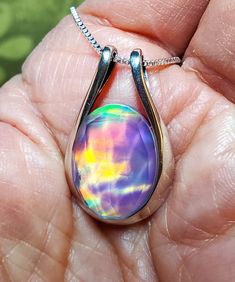 Amazing Rainbow Aurora Opal Doublet Opal, See Video For Color Spectrum! This Is A Fun Piece! *Stones All Vary In Color, But Quality Does Not! I Have A Few With More Orange And Yellow. You May Ask To See Gems Before Purchase, Or Request A Color Pattern And We Will Try To Accomodate. They Are More Amazing In Person. These Really Flash Colors In Natural And Bright Light. 13x18mm Synthetic Rose Cut Opal, 925 Sterling Silver Pendant Rhodium Plated  With 18" Sterling Silver Chain. Chain Length Options Are Available By Messaging Seller At Time Of Purchase. Gift Box Included. Opal Necklace Silver, Aurora Opal, Color Spectrum, Bright Light, Rose Cut, Chain Length, Sterling Silver Chains, Rhodium Plated, Sterling Silver Pendants