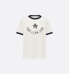 Dioriviera T-Shirt Ecru and Navy Blue Cotton Jersey | DIOR Christian Dior Shirt Women, Dior T Shirt Woman, Dior Shirt Women, Dior T Shirt, Star Symbol, House Star, Dior Star