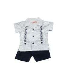 "So Cute Manta Guayabera Embroidered Mexican Baby/ Toddler Shirt and Shorts Outfit Size: 6-9 months 12 months 24 months 3T 4 and 6 Shirt color: White Shorts: Blue Flat measurements: 6 months   SHIRT  Chest: 10.5\"  Length: 11\" approx. SHORTS Waist: 7.5\" approx. 12 months   SHIRT  Chest: 11\" Length: 12.5\" approx.  SHORTS Waist: 8\"  approx. 24 months   SHIRT  Chest: 11.5\" Length: 13\"approx.  SHORTS Waist: 9\" approx. 3T  SHIRT  Chest: 12.5\" Length: 13.5\" approx.  SHORTS Waist: 11\" approx Embroidered Short Sleeve Summer Sets, Summer Embroidered Short Sleeve Sets, Brown Shorts Outfit, Guayabera Outfit, Blue Shorts Outfit, Shirt And Shorts Outfit, Mexican Babies, Shirt And Shorts Set, Guayabera Shirt