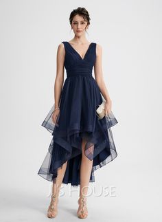 [AU$168.00] A-Line V-neck Asymmetrical Tulle Cocktail Dress With Cascading Ruffles Pleated Cascading Dress, Estilo Chic Casual, Pleated Tulle Dress, Tulle Cocktail Dress, Cocktail Dress Classy, Cocktail Dresses Online, V Neck Cocktail Dress, A Line Cocktail Dress, Chiffon Cocktail Dress