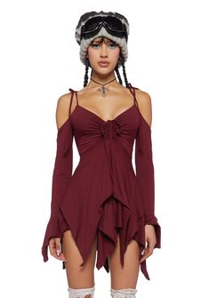 Current Mood Off The Shoulder Handkerchief Mini Dress - Burgundy Hankerchief Dress Diy, Ren Fest Outfits, Fairy Outfit Ideas, Fae Outfit, Persephone Cosplay, Fairy Costume Ideas, Fairycore Fashion, Red Fairy, Current Mood Clothing