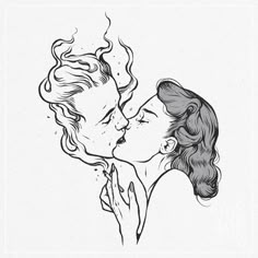 a drawing of two people kissing each other