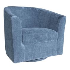 a blue swivel chair on a white background with clippings to the side