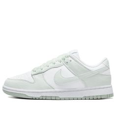 The Nike WMNS Dunk Low Next Nature 'White Mint' offers a modern twist on a classic silhouette. The model is composed of 50% recycled materials, ensuring a more sustainable way to wear your favourite Dunks. The upper combines a powerful palette of white and Mint shades, forming an unforgettable two-tone design that honours some of Nike’s thinnest classic models. Finished with matching soles and woven tongue labels, this shoe is perfect for those looking to make a statement while respecting the environment. Experience the class and sustainability of the enduring Dunk proof in the Nike WMNS Dunk Low Next Nature 'White Mint'. (SNKR/Skate/Light/Low Top/Women's/Non-Slip) Nike Dunk Low Next Nature, Dunk Lows, Preppy Shoes, Nike Models, Baskets Nike, Adidas Spezial, Cute Nike Shoes, Nike Dunk High, Cute Nikes