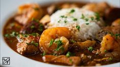 a white bowl filled with shrimp and rice