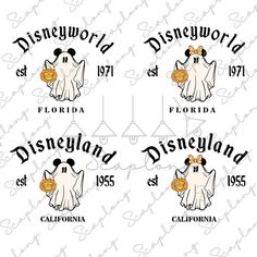 the logos for disneyland world and other disney - land attractions are shown in black and white