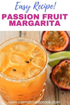 passion fruit margarita recipe with text overlay