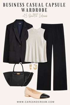 30+ Business Casual Capsule Wardrobe Essentials + Outfit Ideas Fall Business Outfits, Office Capsule Wardrobe, Business Capsule Wardrobe, Smart Casual Work Outfit Women