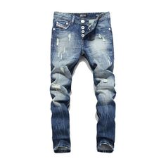 West Louis™ Italian Straight Fit Ripped Jeans Blue / 34 - West Louis Holey Jeans, Ripped Biker Jeans, Mens Designer Jeans, Denim Pants Mens, Mens Fashion Edgy, Biker Jeans, Fashion Jeans, Acid Wash Jeans, Jeans For Men