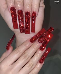 Red Rhinestone Christmas Nails, Red French Tip Nails With Rhinestones, Red And Black French Tip Nails, Red Glitter French Tip Nails, Red French Tip Acrylic Nails, Red Rhinestone Nails, Red Nails With Rhinestones, Boujee Baddie, Mexican Nails