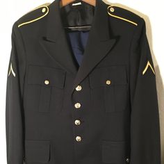 Pre Owned Like New Condition. Never Worn. Sharp Private Rank. Dark Blue Coat Almost Black. By Derossi & Son. Royal Blue Slacks. Both Wool Blend. Coat 41sc. Pants 35 Regular. Please Check Measurements Pictured. Both Official. Military Uniforms Long Sleeve Formal, Military Style Long Sleeve Formal Uniforms, Formal Military Uniform With Long Sleeves, Long Sleeve Military Formal Uniforms, Formal Fitted Uniform With Long Sleeves, Formal Long Sleeve Uniform, Formal Fitted Long Sleeve Uniform, Military Style Fitted Uniform For Formal Occasions, Fitted Military Formal Uniforms