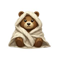 a brown teddy bear wrapped in a blanket