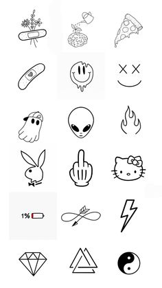 the different symbols are drawn in black and white