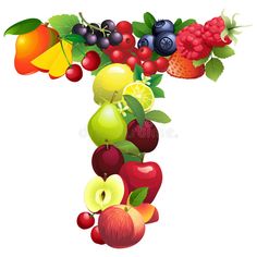 the letter t is made up of fruits