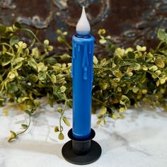 Battery Operated LED Battery Taper Royal Blue - Marmalade Mercantile Classic Taper, Battery Candles, Holiday Mantel, Taper Holders, Candle Dinner, Royal Blue Color, Ambient Light, Aa Batteries, Ambient Lighting