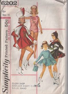 MOMSPatterns Vintage Sewing Patterns - Simplicity 6202 Vintage 60's Sewing Pattern DANDY Girls Cheerleader, Ice Skating, Majorette Dress Uniform, Leotard, Circle Skirt Dress & Cape Simplicity Patterns Costumes, Majorette Costumes, Skating Costume, Circular Skirt, Costume Sewing, Circle Skirt Dress, Skating Costumes, Costume Sewing Patterns, Sewing Patterns Girls