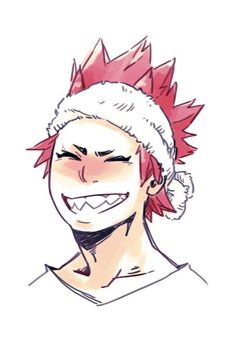 a drawing of a man with red hair wearing a white shirt and a santa hat