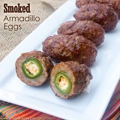 a plate with some food on it and an instagramr above the photo that says smoked armadilo eggs