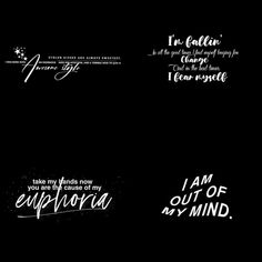 four different types of lettering on a black background