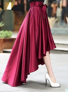 Hi Low Skirt, Bowknot Dress, Burgundy Skirt, Skirt With Belt, Pretty Skirts, High Low Skirt, Red Skirt, Women Skirts, Stylish Dresses For Girls