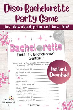 the bachelor party game is shown with pink flowers