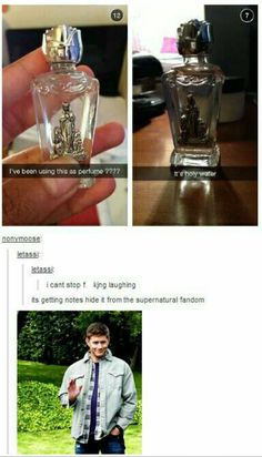 an image of a person holding a perfume bottle in front of the caption that says,