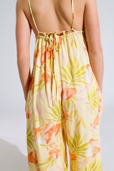 Length: Maxi length. Subcategory: Jumpsuit. Sleeves: Adjustable straps. Print: Floral print. Fit: Relaxed fit. Style: Daily. Fabric: Lightweight woven fabric . runs true to size. S. 100% Viscose Spring Vacation Jumpsuits And Rompers With Adjustable Straps, Beach Jumpsuits And Rompers With Spaghetti Tie Straps, Jumpsuits And Rompers With Adjustable Straps For Vacation, Vacation Jumpsuits And Rompers With Adjustable Straps, Summer Jumpsuits And Rompers With Tie Back For Vacation, Patterned Sleeveless Jumpsuits And Rompers For Spring, Casual Summer Jumpsuits And Rompers With Elastic Back, Casual Patterned Jumpsuits And Rompers For Vacation, Cotton Beach Jumpsuits With Spaghetti Straps