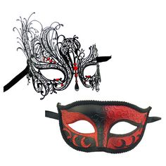 Couple's SWAN Masquerade Mask Set Black Red Stones - Luxury Mask Swan Masquerade Mask, Red And Black Masquerade Mask, Swan Mask, Mask Couple, Red Swan, Black Masquerade, Luxury Mask, Venetian Masquerade, Red Stones