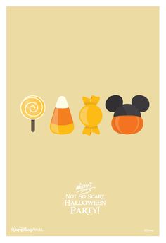 an image of mickey mouse and other items on a yellow background with the words, not so scary halloween party