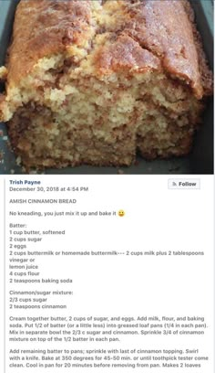 a facebook post with an image of a loaf of bread