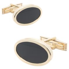 Material: 14K yellow gold Dimensions: cufflinks measure 21 x 14mm Weight: 7.95 grams Classic Oval Yellow Gold Cufflinks, Luxury Yellow Gold Classic Cufflinks, Luxury Designer Yellow Gold Cufflinks, Elegant Hallmarked Yellow Gold Cufflinks, Luxury Vintage Yellow Gold Cufflinks, Onyx Cufflinks, Black Onyx, Cufflinks, Onyx