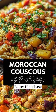 moroccan couscous with roasted vegetables in a bowl