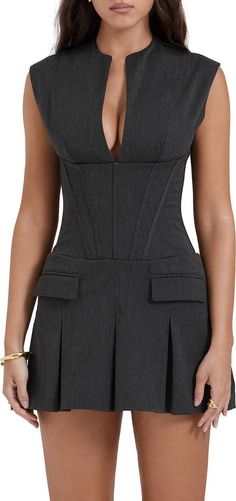 Shop HOUSE OF CB Online | Nordstrom Deep V Corset, V Corset, Corset Dress Vintage, Pleated Skirt Dress, Preppy Dresses, Sleeveless Short Dress, Estilo Preppy, Pleated Mini Dress, Vestidos Vintage